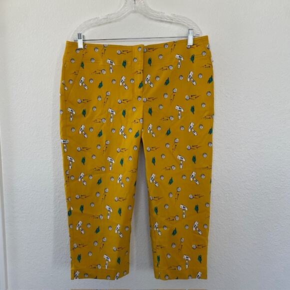 IZOD Golf Pedal Pushers Pants Cropped Capri Mustard Yellow Retro Women 14 NWT - Picture 14 of 14